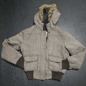 OP Khaki And Brown Bomber Jacket with Faux Fur Hood